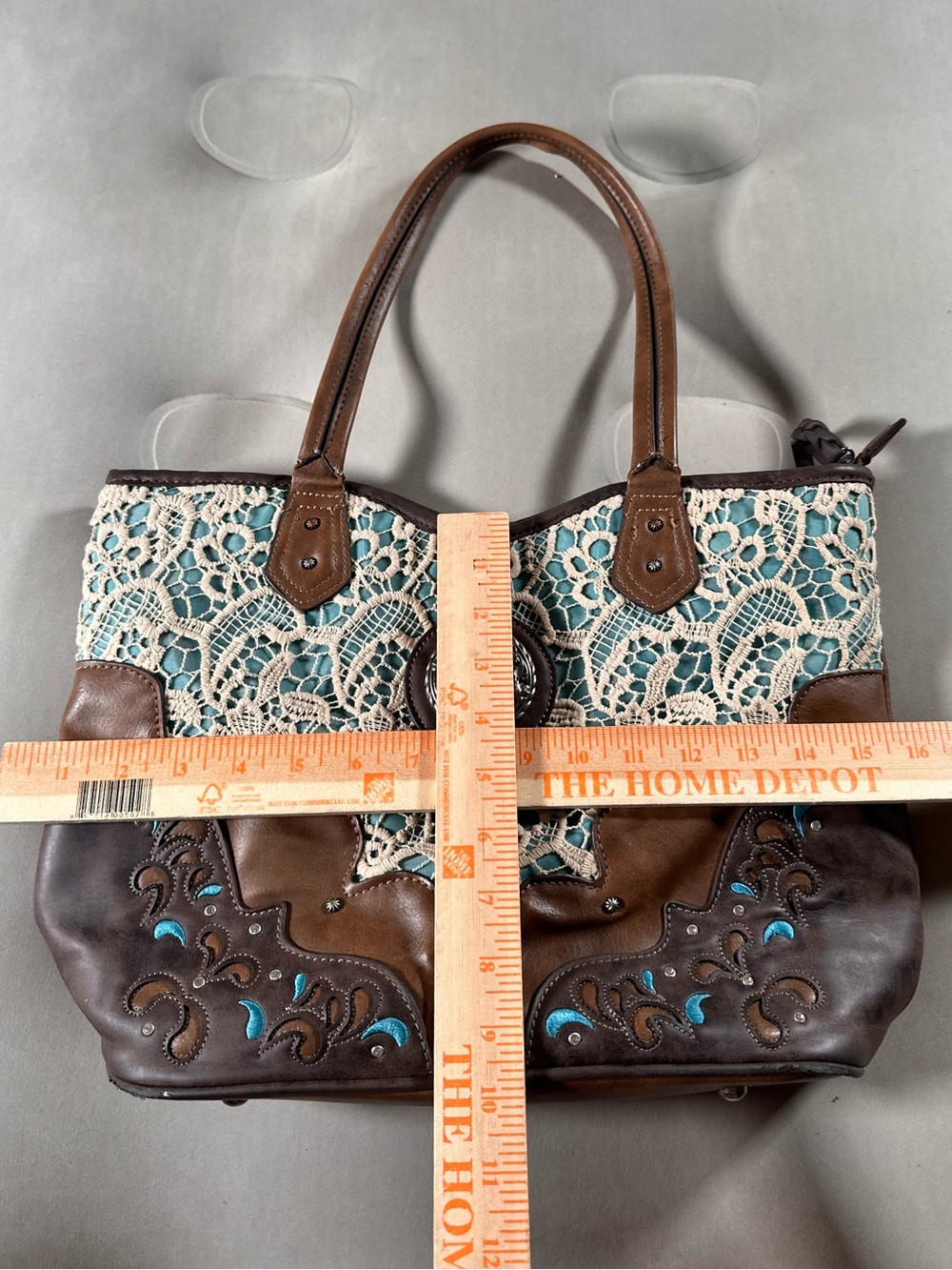 Justin Boots Western Brown Shoulder Handbag Retro Lace Cottagecore Boho Hippie - Picture 11 of 16